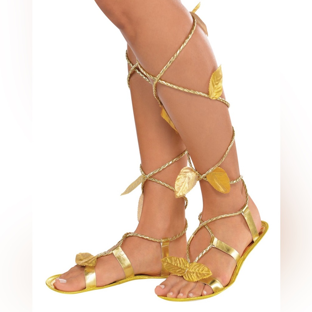 Goddess sandals Egyptian lace up straps and Gold leaf adult one size